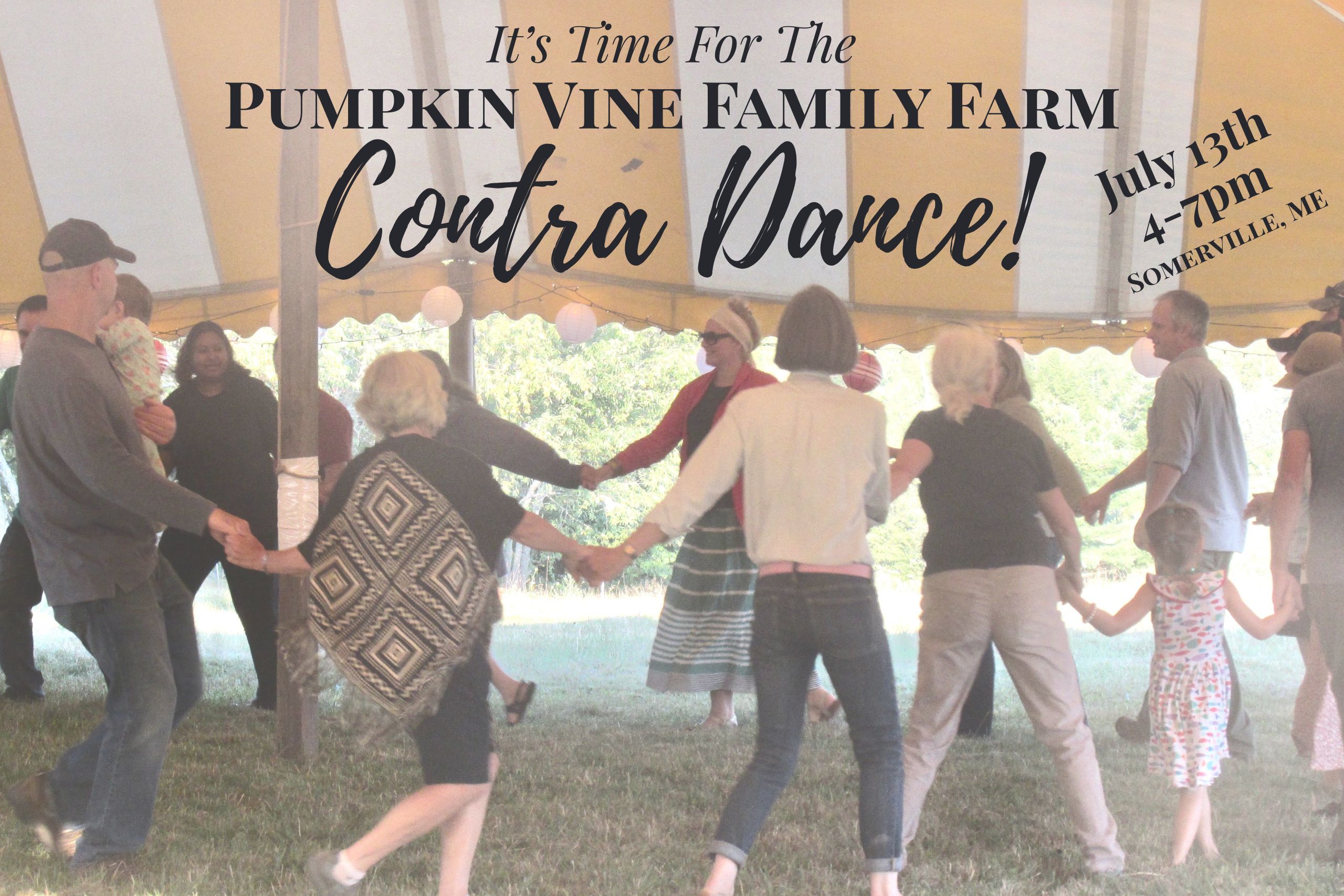 Fall Field with classical music trio in large italic letters followed by information for the special concert at Pumpkin Vine FamilY Farm in Somerville, ME